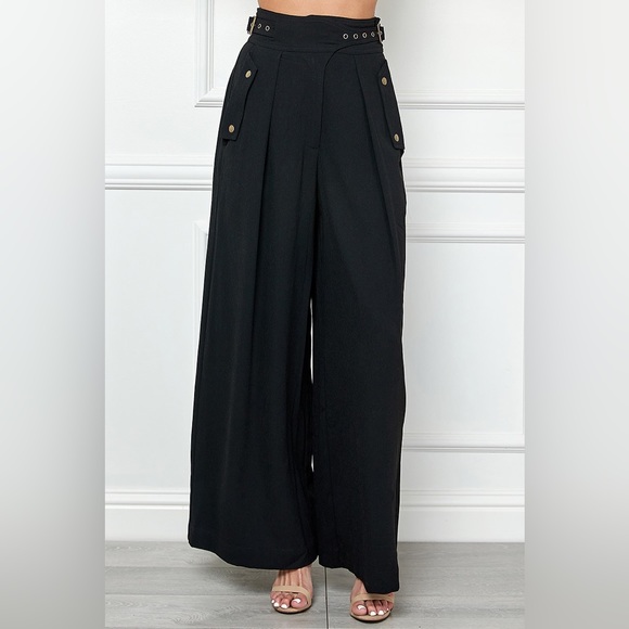 Alamia Black Wide Leg Pocketed Buckled Trousers Pant - Picture 9 of 9